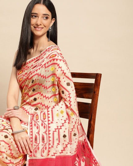 DESH BIDESH Woven Design Pure Cotton Jamdani Saree