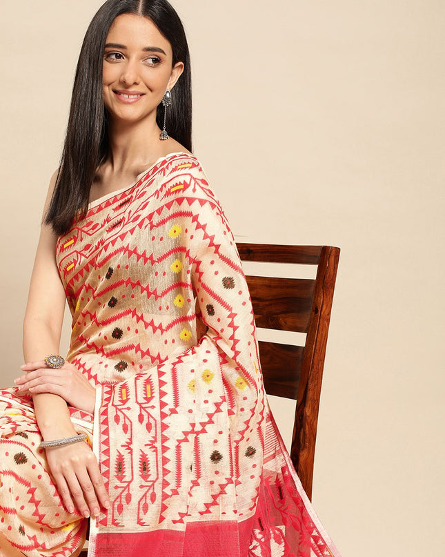 DESH BIDESH Woven Design Pure Cotton Jamdani Saree