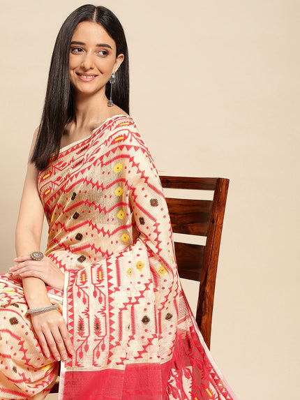 DESH BIDESH Woven Design Pure Cotton Jamdani Saree