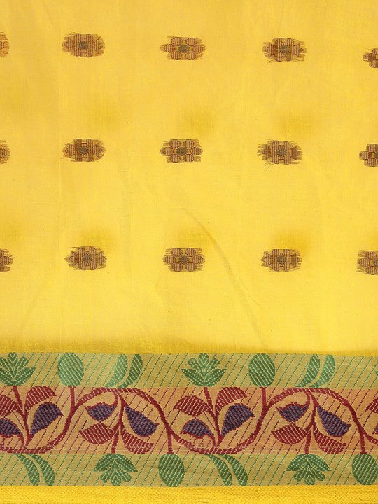 DESH BIDESH Yellow Ethnic Motifs Pure Cotton Taant Saree