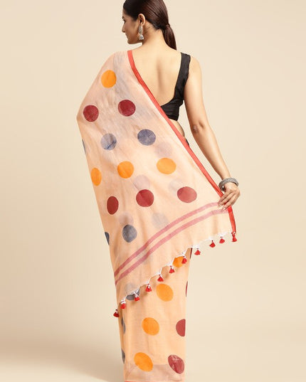 Off White & Maroon Geometric Print Pure Cotton Taant Saree