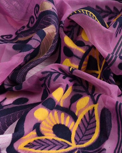 DESH BIDESH Pink & Black Woven Design Pure Cotton Handloom Jamdani Saree