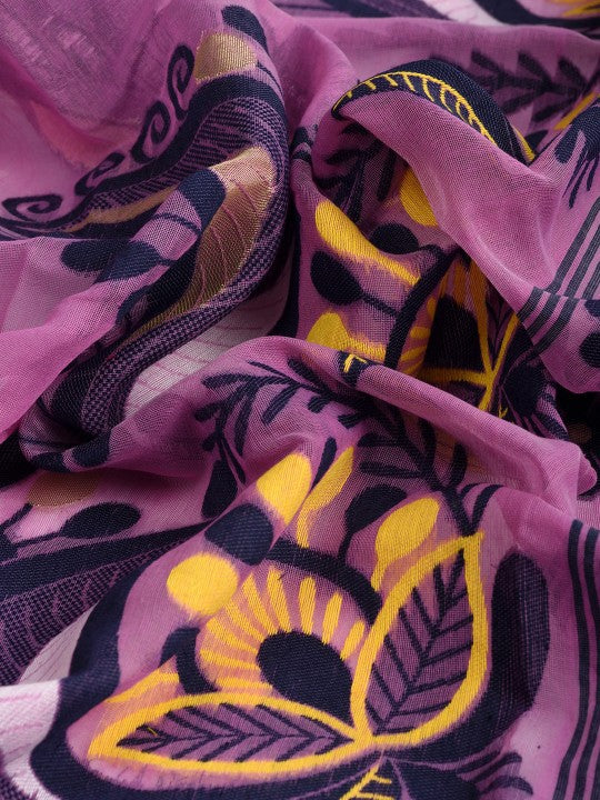 DESH BIDESH Pink & Black Woven Design Pure Cotton Handloom Jamdani Saree