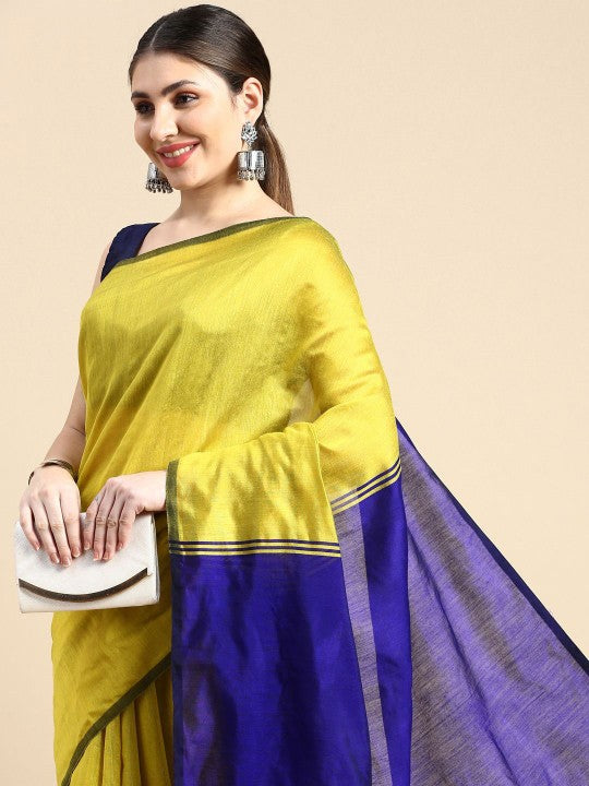 DESH BIDESH Elegant Colourblocked Silk Cotton Saree with Unstitched Blouse Piece