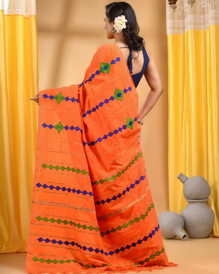 DESH BIDESH Woven Design Patchwork Pure Cotton Taant Saree