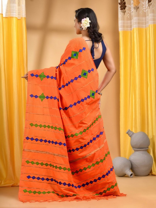 DESH BIDESH Woven Design Patchwork Pure Cotton Taant Saree