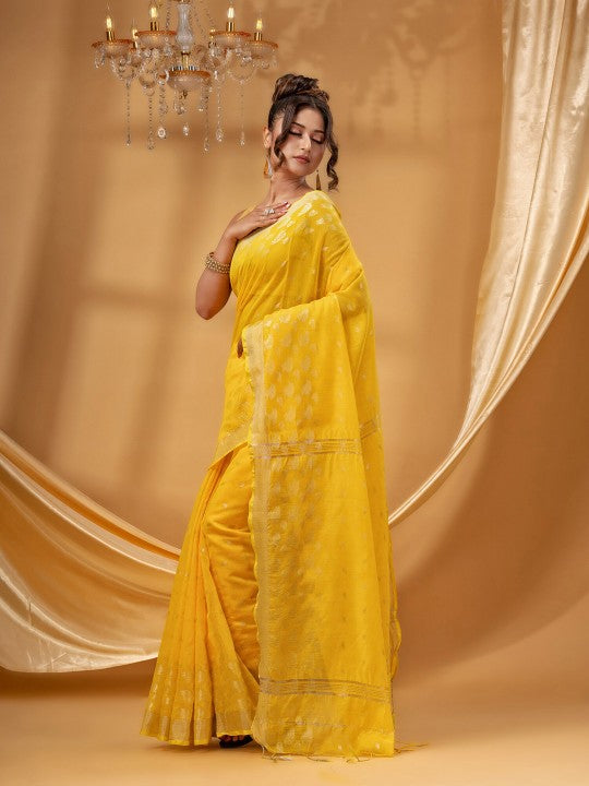 DESH BIDESH Woven Design Zari Silk Cotton Taant Saree