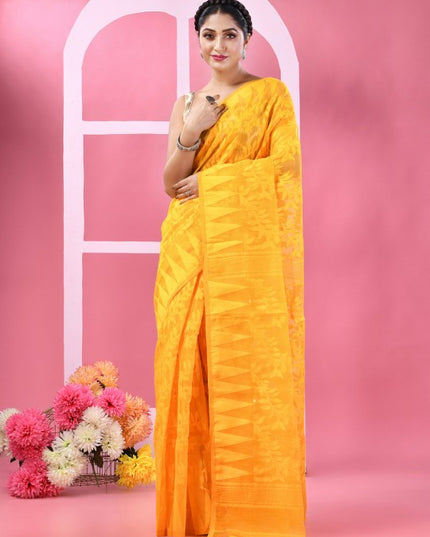 DESH BIDESH Floral Woven Design Pure Cotton Jamdani Saree