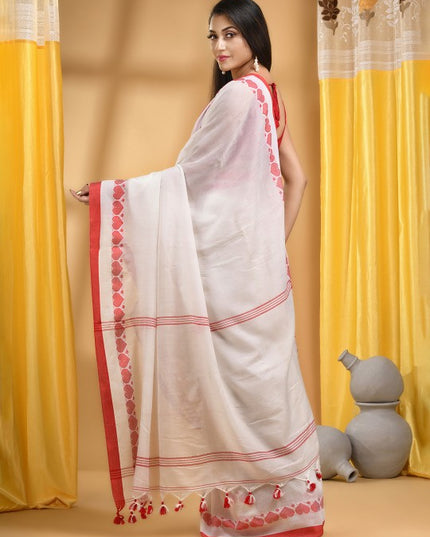 DESH BIDESH Cotton Woven Heart Design Taant Saree