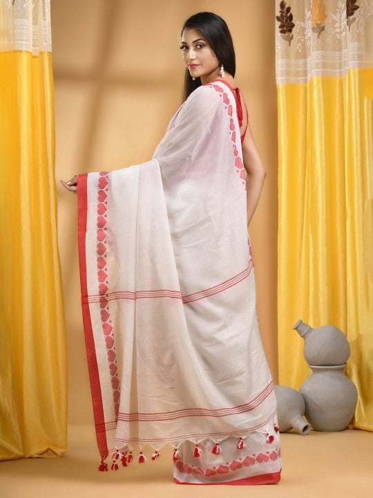 DESH BIDESH Cotton Woven Heart Design Taant Saree