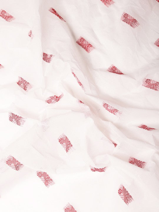 DESH BIDESH White & Red Ethnic Motifs Pure Cotton Taant Saree