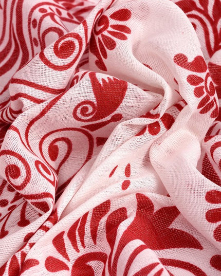 Exquisite Pure Cotton White Saree with Red Ethnic Block Prints and Border