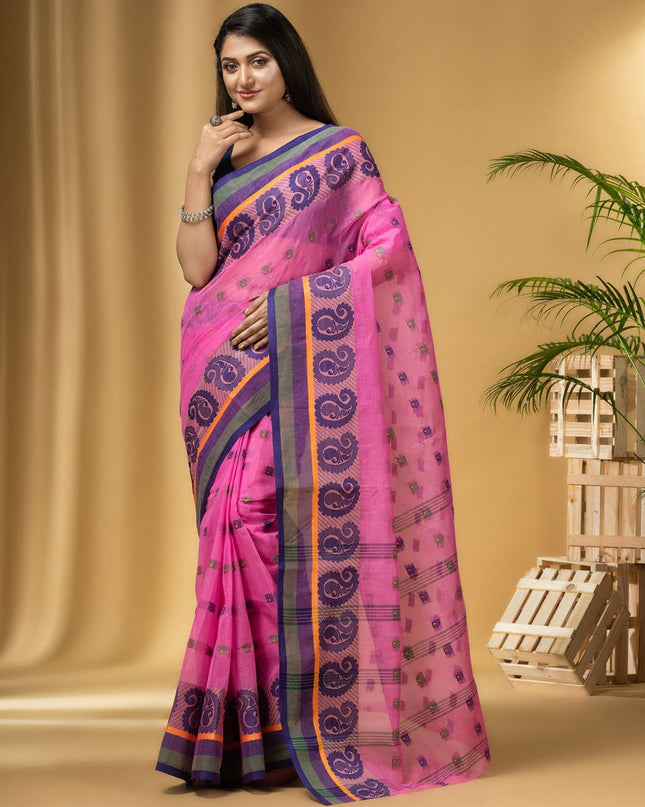 DESH BIDESH Paisley Woven Design Cotton Taant Saree