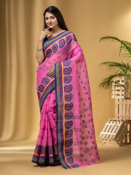 DESH BIDESH Paisley Woven Design Cotton Taant Saree