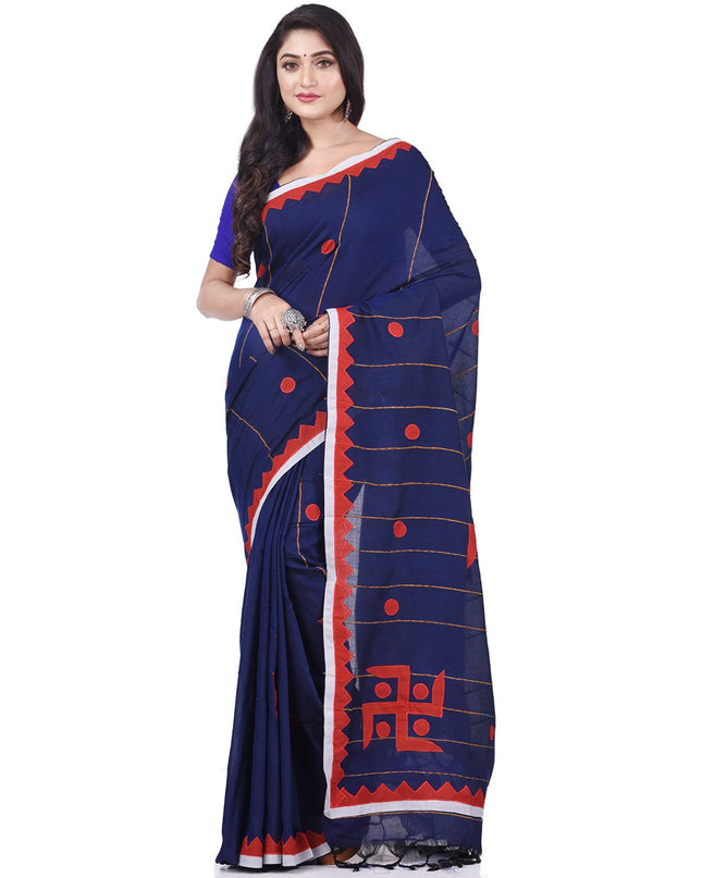DESH BIDESH Striped Swastik Designed Pure Cotton Traditional Taant Saree