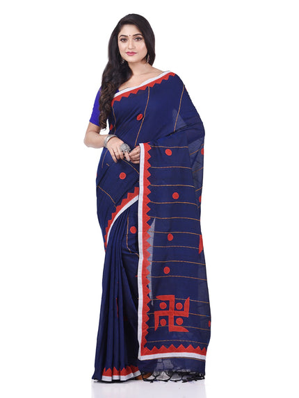 DESH BIDESH Striped Swastik Designed Pure Cotton Traditional Taant Saree