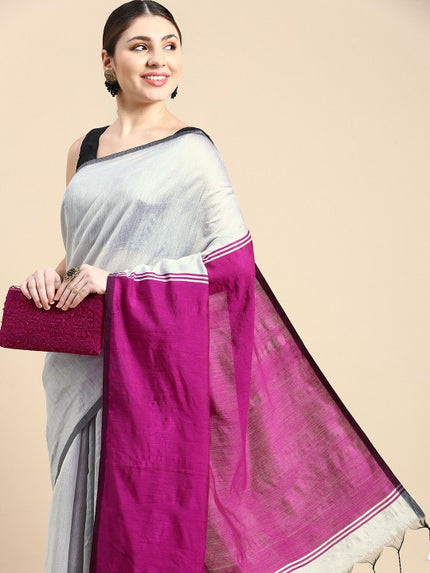 DESH BIDESH Elegant Colourblocked Cotton Silk Saree with Unstitched Blouse Piece