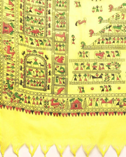DESH BIDESH Yellow & Green Warli Pure Cotton Taant Saree