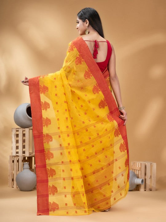 DESH BIDESH Ethnic Motifs Woven Design Pure Cotton Taant Saree