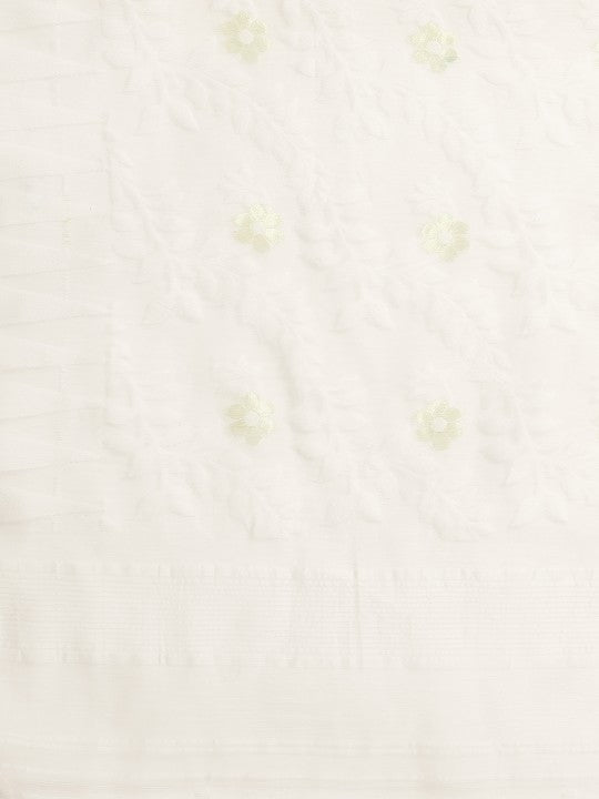 DESH BIDESH White Woven Design Pure Cotton Jamdani Saree