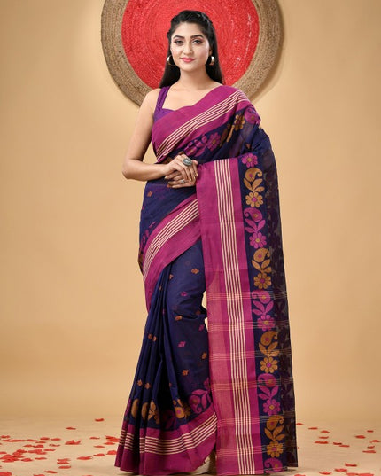 DESH BIDESH Floral Woven Pure Cotton Taant Saree for Women