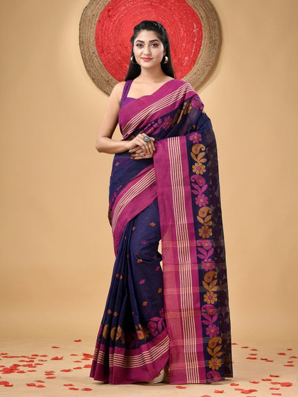 DESH BIDESH Floral Woven Pure Cotton Taant Saree for Women