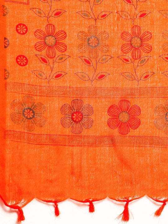 DESH BIDESH Floral Printed Pure Cotton Taant Saree