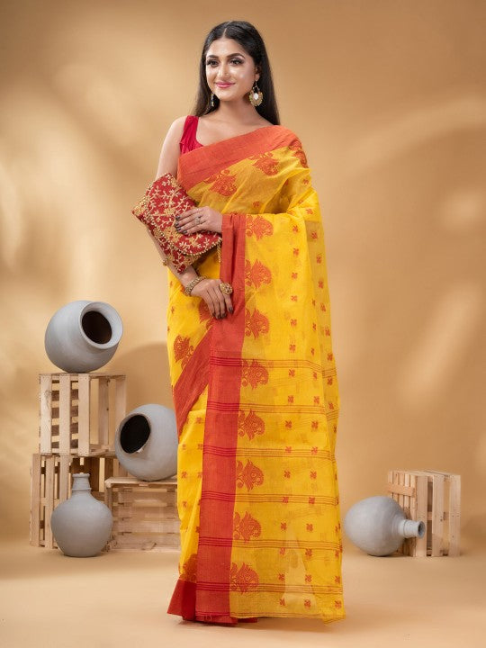 DESH BIDESH Ethnic Motifs Woven Design Pure Cotton Taant Saree