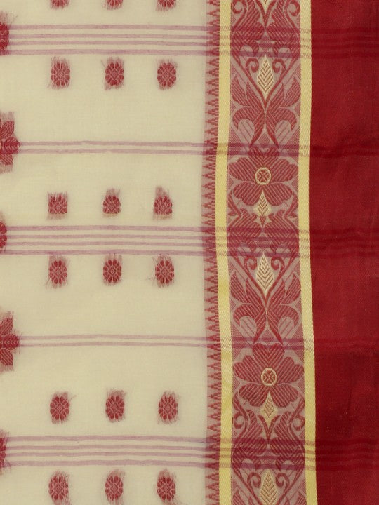 DESH BIDESH Phulkoli Woven Design Pure Cotton Bengal Taant Saree