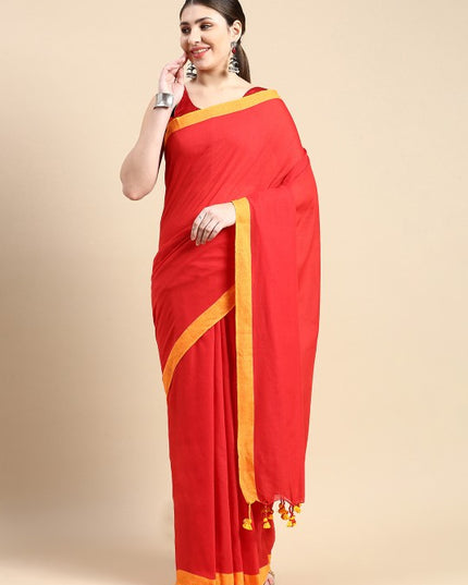 DESH BIDESH Solid Pure Cotton Taant Saree