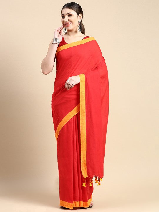 DESH BIDESH Solid Pure Cotton Taant Saree