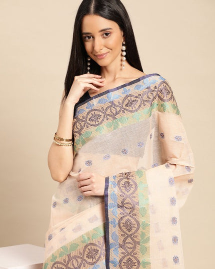 DESH BIDESH Ethnic Motifs Pure Cotton Taant Saree