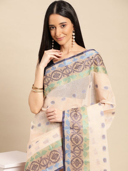 DESH BIDESH Ethnic Motifs Pure Cotton Taant Saree