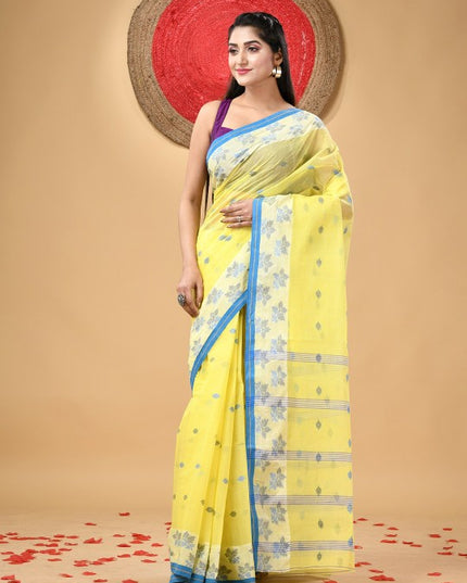 Ethnic Motifs Woven Design Pure Cotton Taant Saree for Women