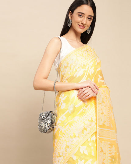 DESH BIDESH Woven Design Ethnic Motifs Pure Cotton Jamdani Saree