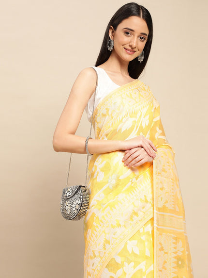 DESH BIDESH Woven Design Ethnic Motifs Pure Cotton Jamdani Saree