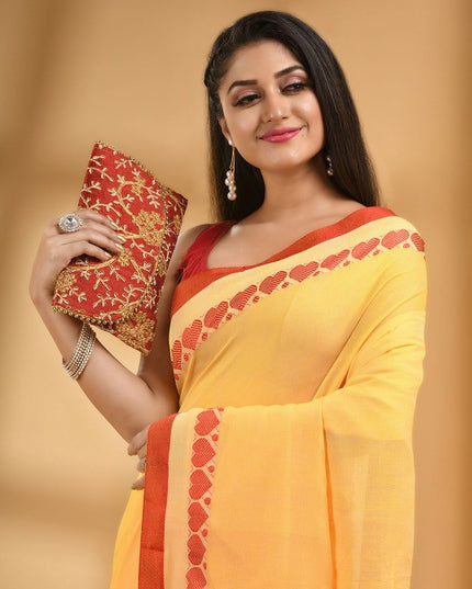 DESH BIDESH Bengali Pure Cotton Handloom Taant Saree, Traditional Indian Women's Attire