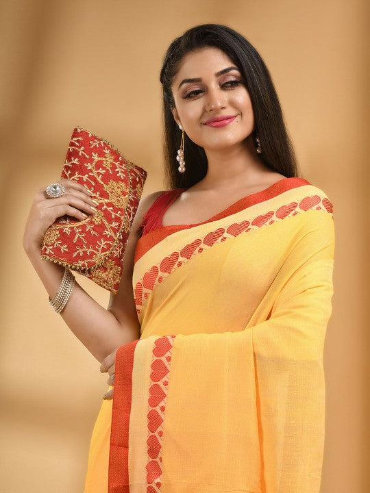 DESH BIDESH Bengali Pure Cotton Handloom Taant Saree, Traditional Indian Women's Attire