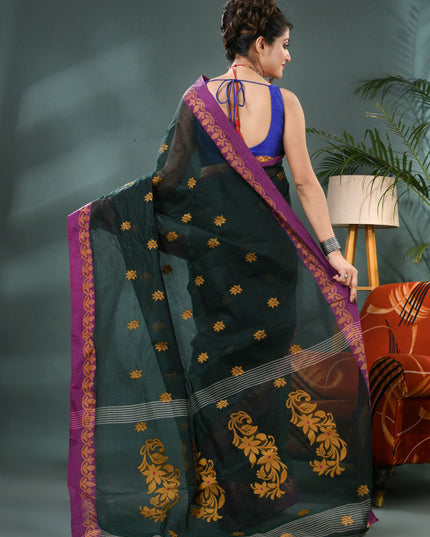 DESH BIDESH Woven Design Pure Cotton Taant Saree with Blouse Piece