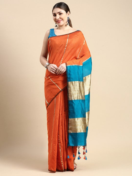 DESH BIDESH Ghicha Striped Cotton Silk Saree
