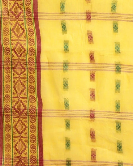 DESH BIDESH Yellow & Pink Ethnic Motifs Pure Cotton Taant Saree
