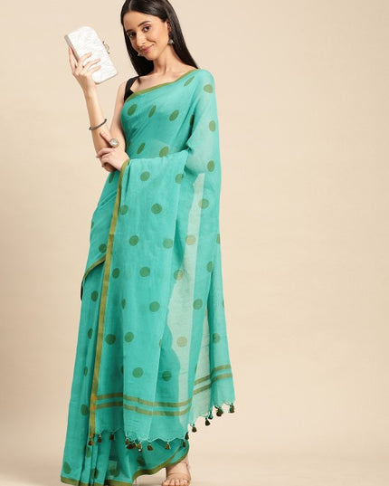 DESH BIDESH Polka Dots Pure Cotton Taant Saree