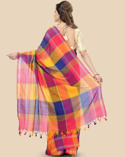 DESH BIDESH Checked Pure Cotton Handloom Taant Saree