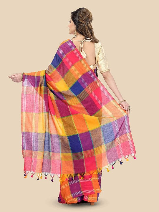 DESH BIDESH Checked Pure Cotton Handloom Taant Saree