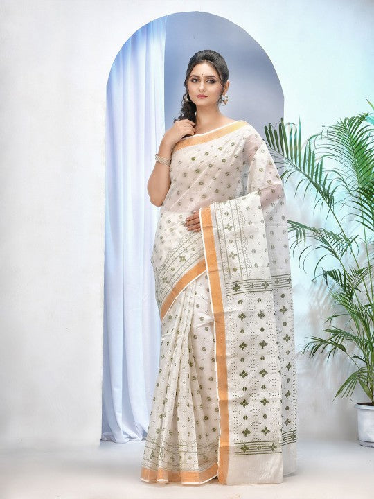 DESH BIDESH Printed Ethnic Motifs Pure Cotton Taant Saree