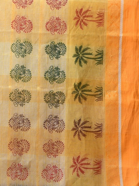 DESH BIDESH Paisley Pure Cotton Handloom Block Print Saree for Women