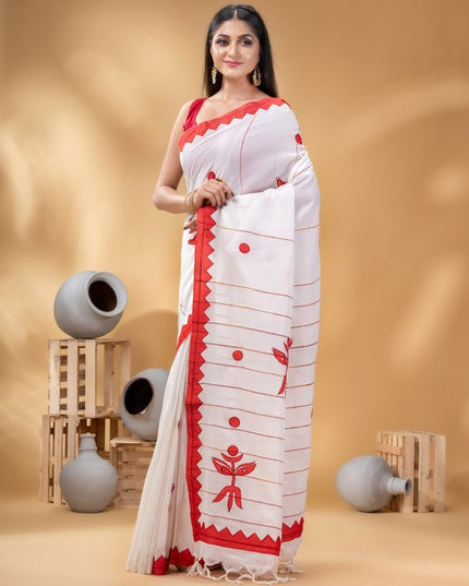 DESH BIDESH Geometric Woven Design Pure Cotton Taant Saree