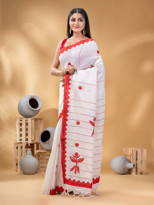 DESH BIDESH Geometric Woven Design Pure Cotton Taant Saree