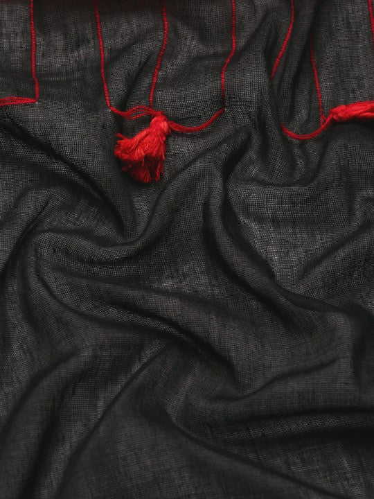DESH BIDESH Embroidered Solid Pure Cotton Taant Saree