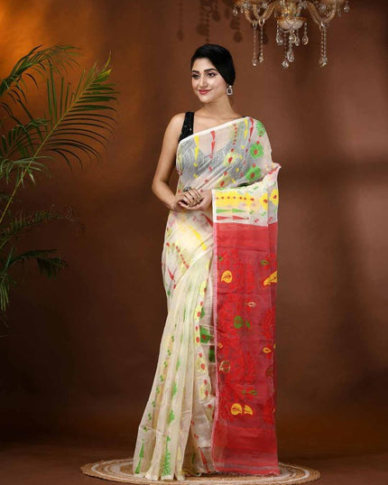 Exquisite Paisley Woven Jamdani Saree for Women: Pure Cotton Handloom Elegance
